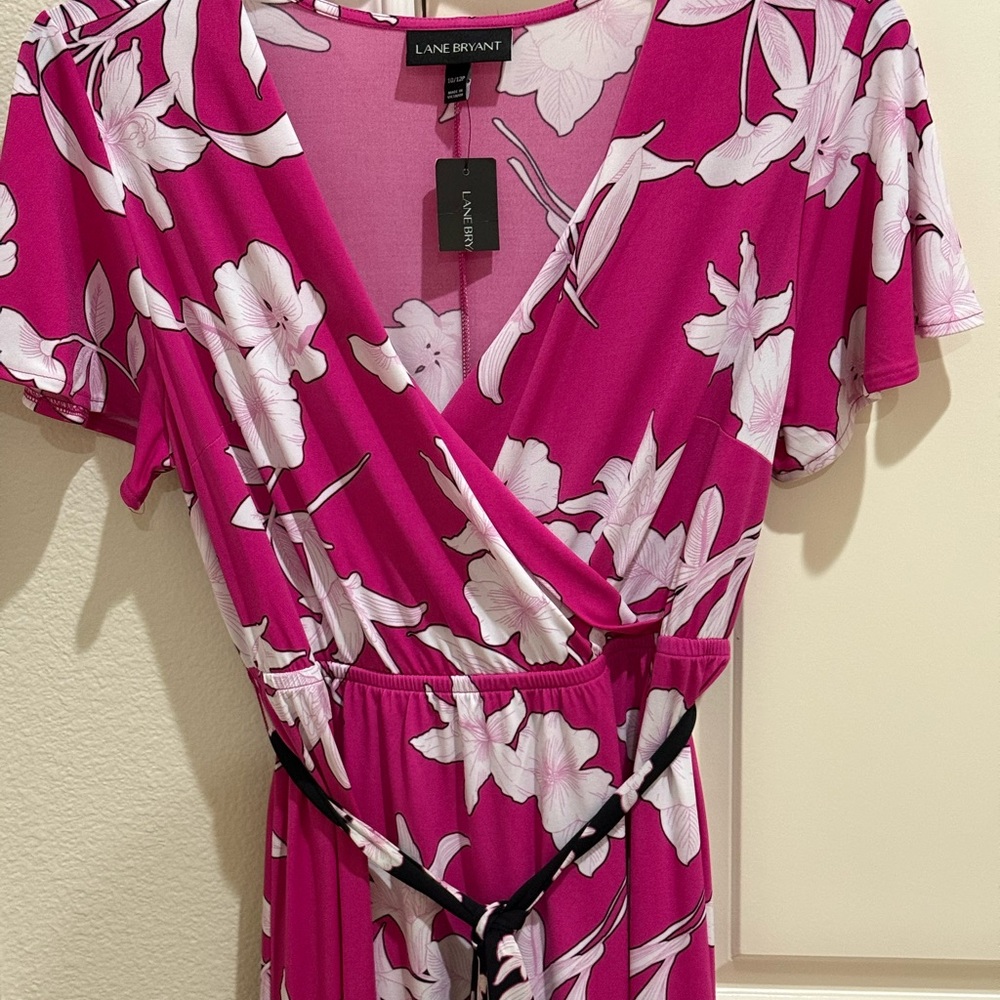 NWT Lane Bryant Faux wrap Short Sleeve Floral dress 10/12P